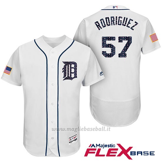 Maglia Baseball Uomo Detroit Tigers 2017 Estrellas y Rayas Francisco Rodriguez Bianco Flex Base
